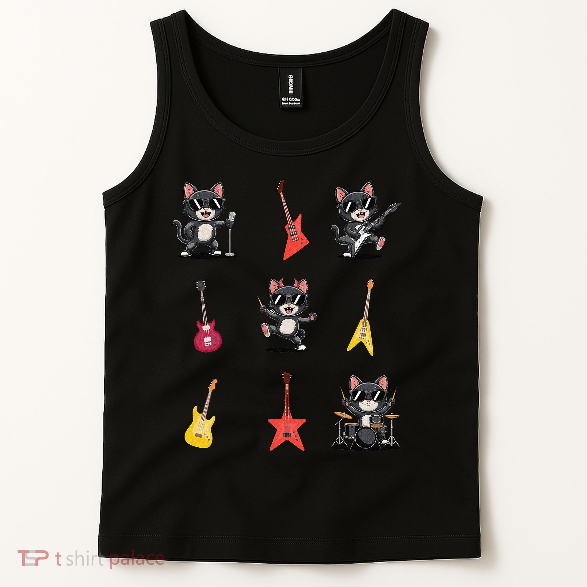 Rock And Roll Rock Cat Band Funny Cat Guitar Tank Top
