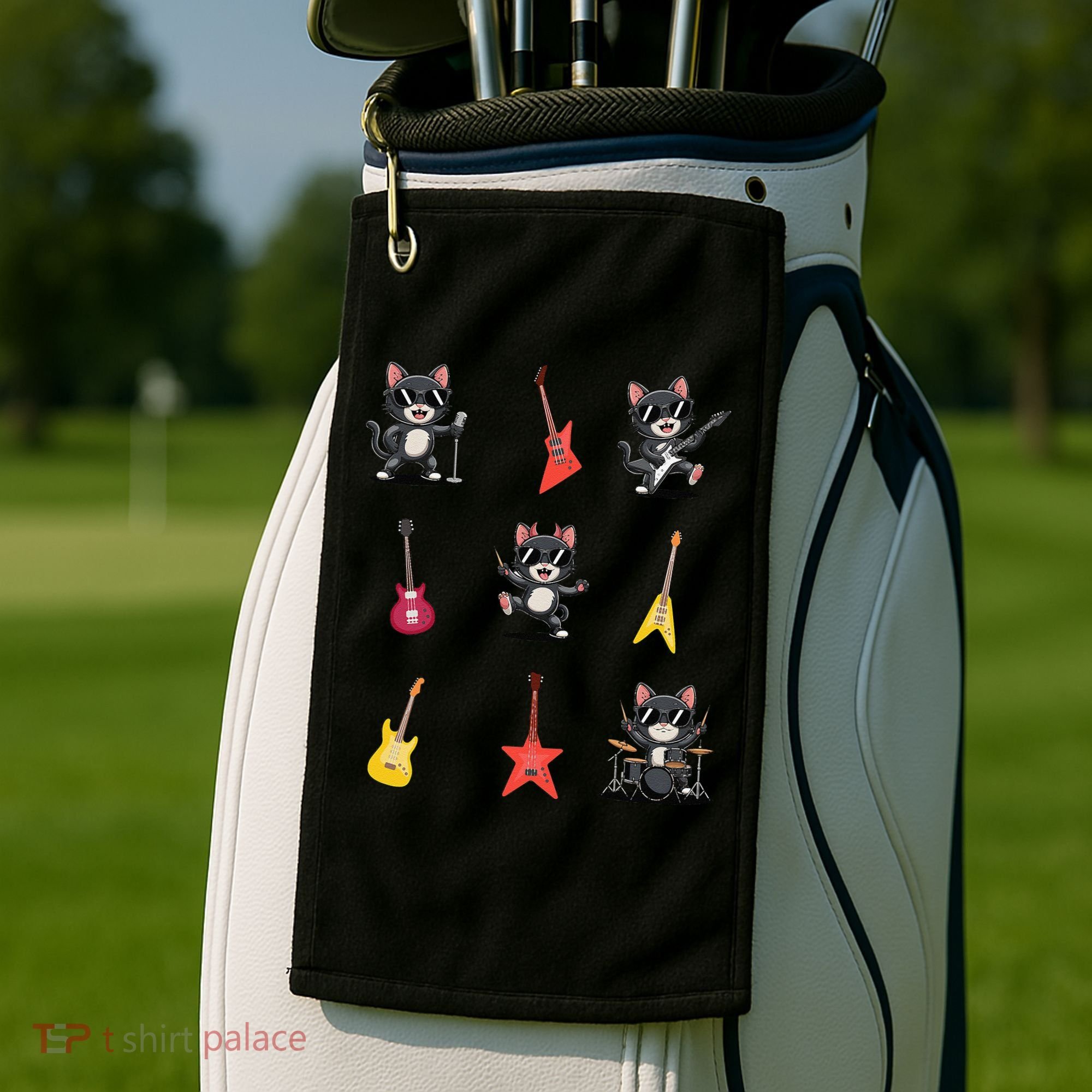 Rock And Roll Rock Cat Band Funny Cat Guitar Golf Towel