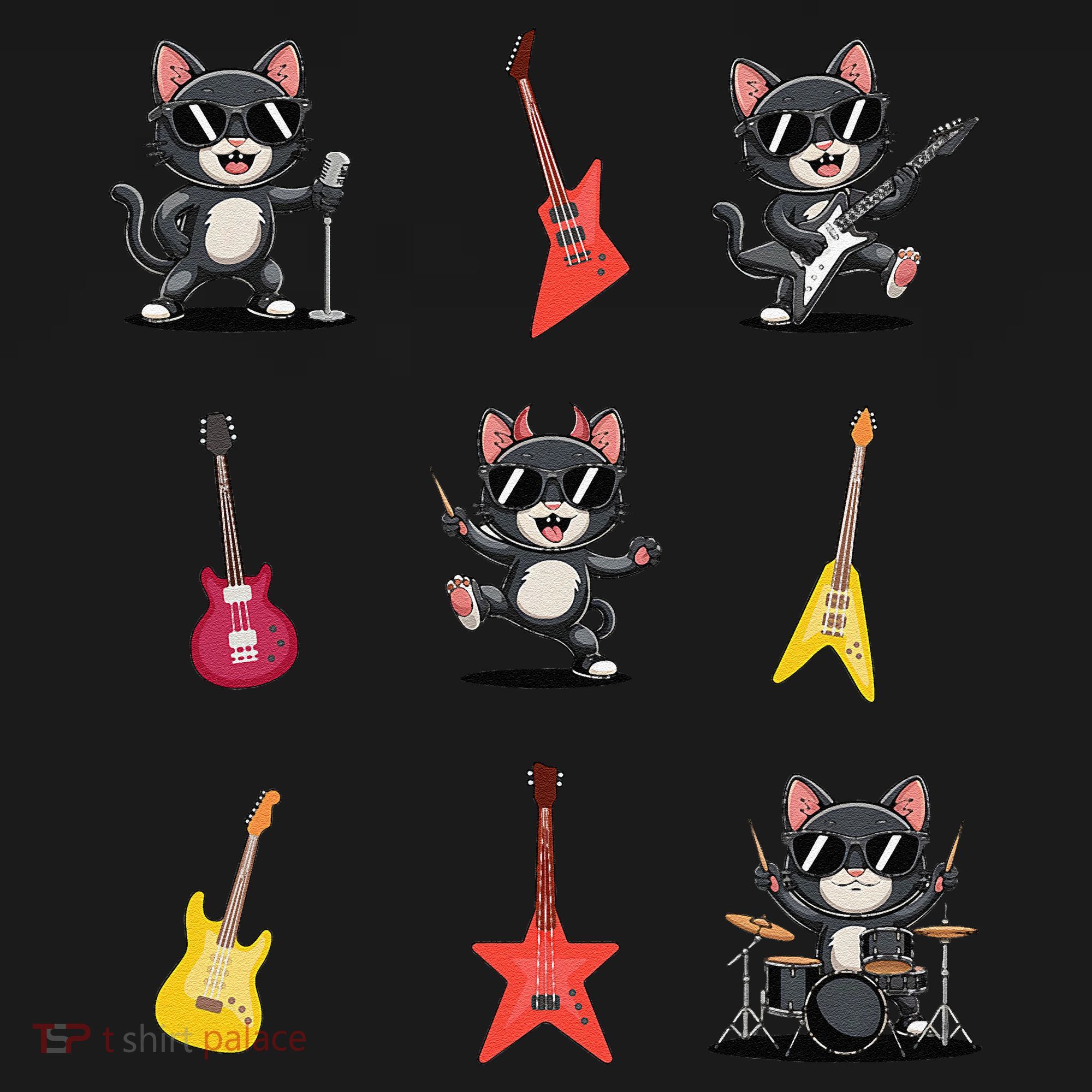Rock And Roll Rock Cat Band Funny Cat Guitar Toddler T-Shirt