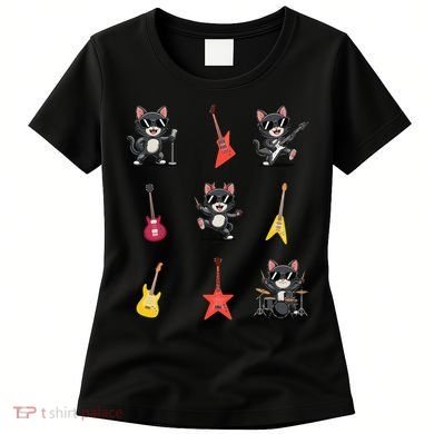 Rock And Roll Rock Cat Band Funny Cat Guitar Women's T-Shirt