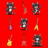 Rock And Roll Rock Cat Band Funny Cat Guitar Santa Hat thumb 1