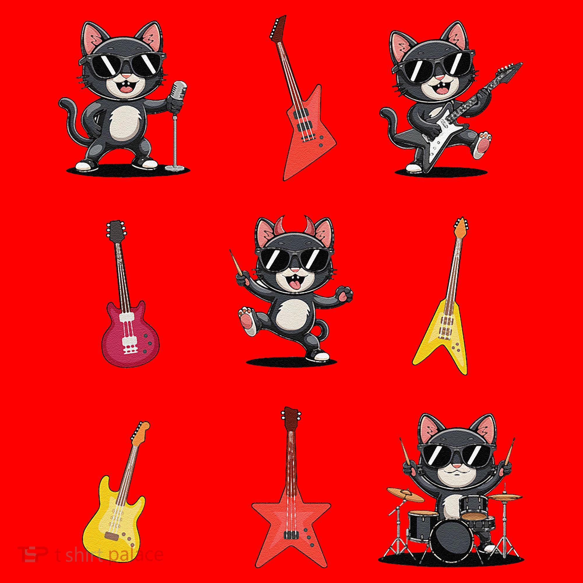 Rock And Roll Rock Cat Band Funny Cat Guitar Santa Hat