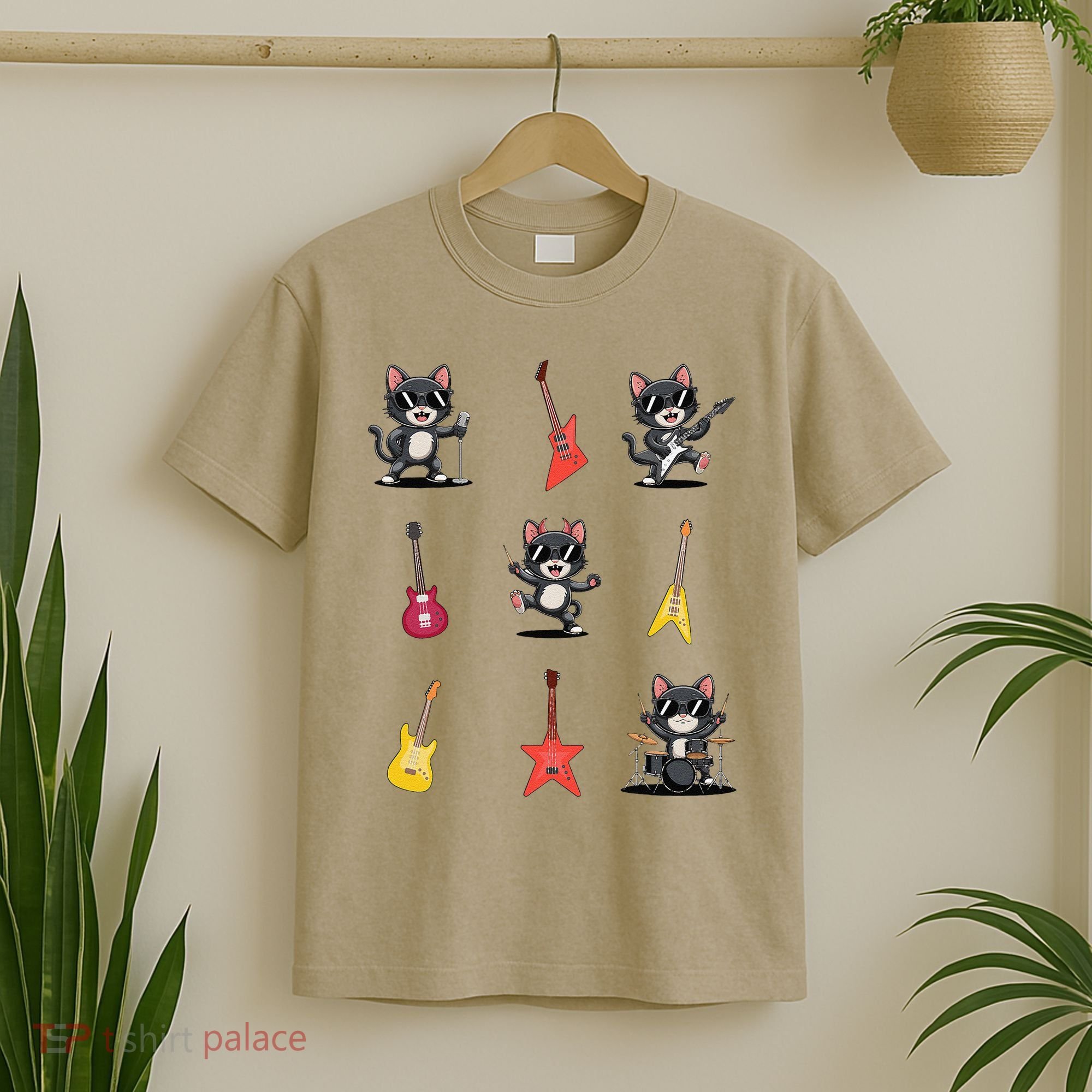 Rock And Roll Rock Cat Band Funny Cat Guitar T-Shirt