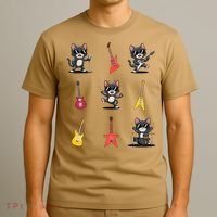 Rock And Roll Rock Cat Band Funny Cat Guitar T-Shirt thumb 3