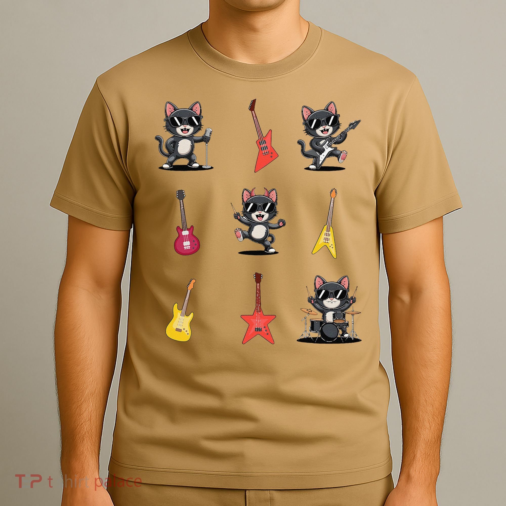 Rock And Roll Rock Cat Band Funny Cat Guitar T-Shirt