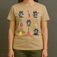 Rock And Roll Rock Cat Band Funny Cat Guitar T-Shirt thumb 4