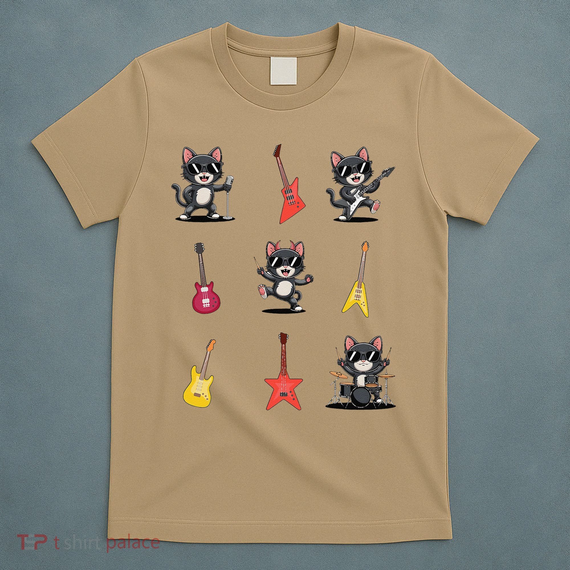 Rock And Roll Rock Cat Band Funny Cat Guitar T-Shirt