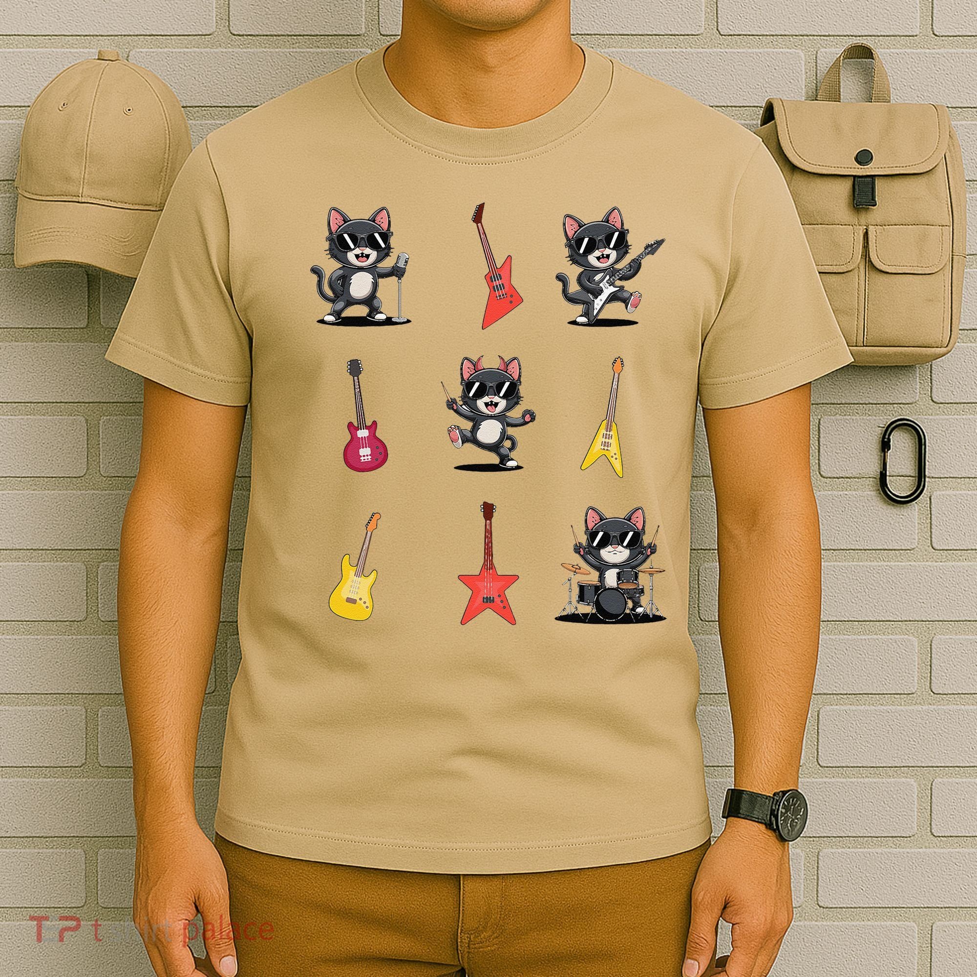 Rock And Roll Rock Cat Band Funny Cat Guitar T-Shirt