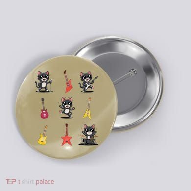 Rock And Roll Rock Cat Band Funny Cat Guitar Button