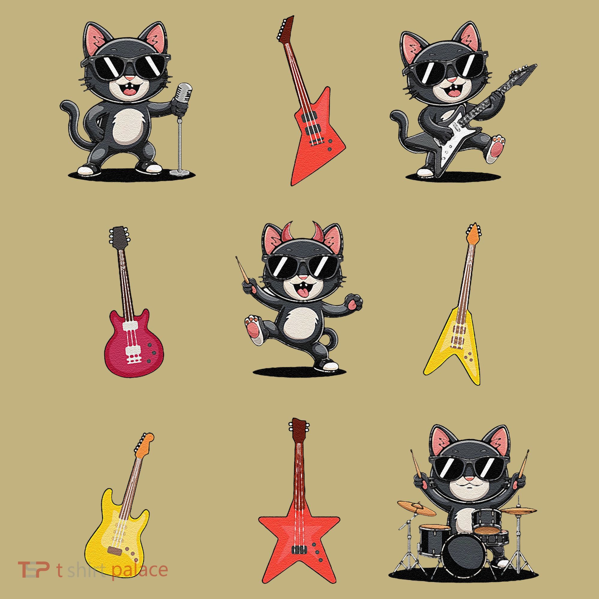Rock And Roll Rock Cat Band Funny Cat Guitar Button