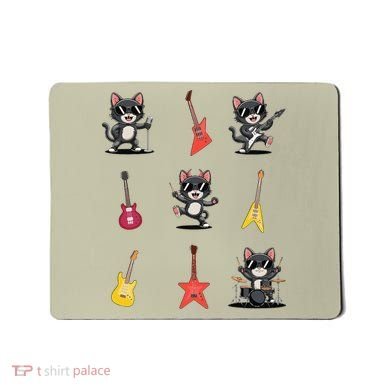 Rock And Roll Rock Cat Band Funny Cat Guitar Mousepad