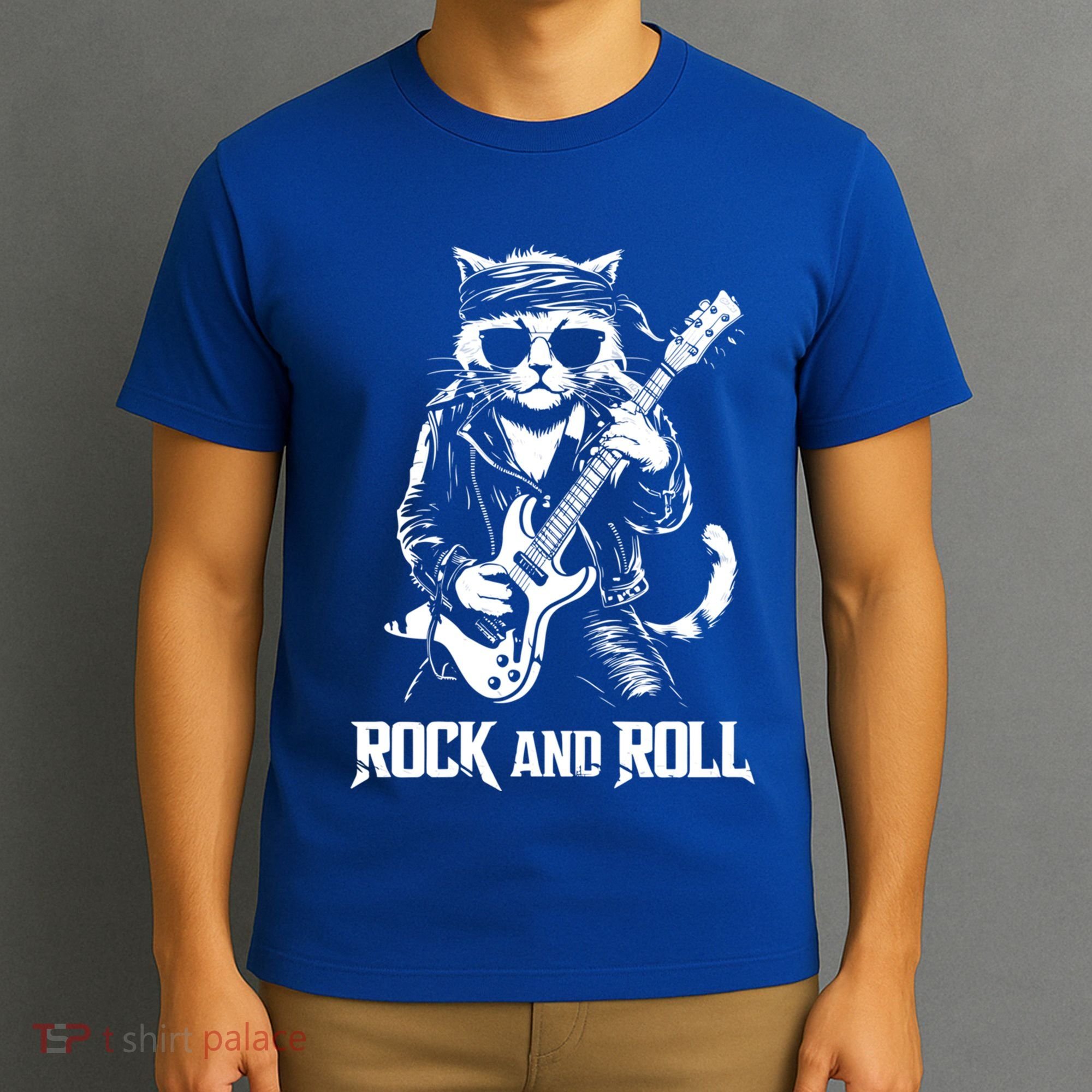 Rock And Roll Funny Cat Playing Bass Guitar Bassist Gift T-Shirt