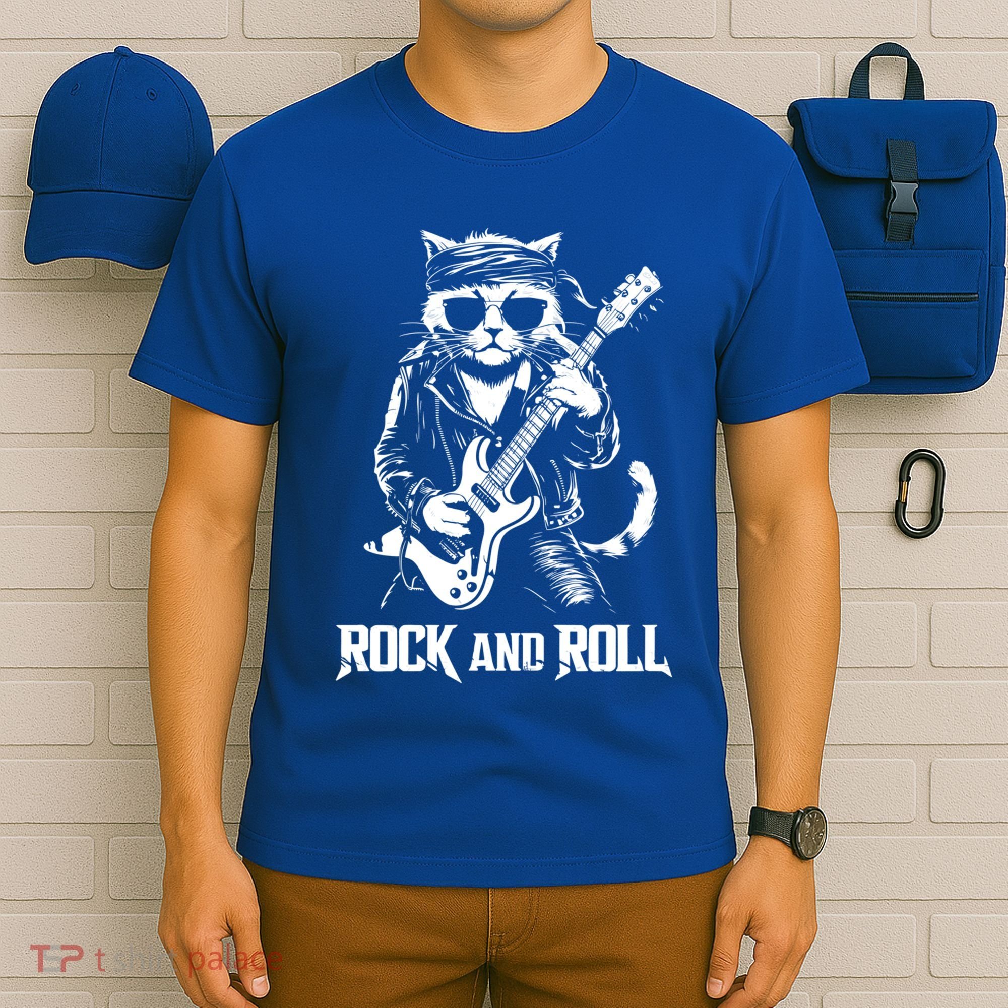 Rock And Roll Funny Cat Playing Bass Guitar Bassist Gift T-Shirt