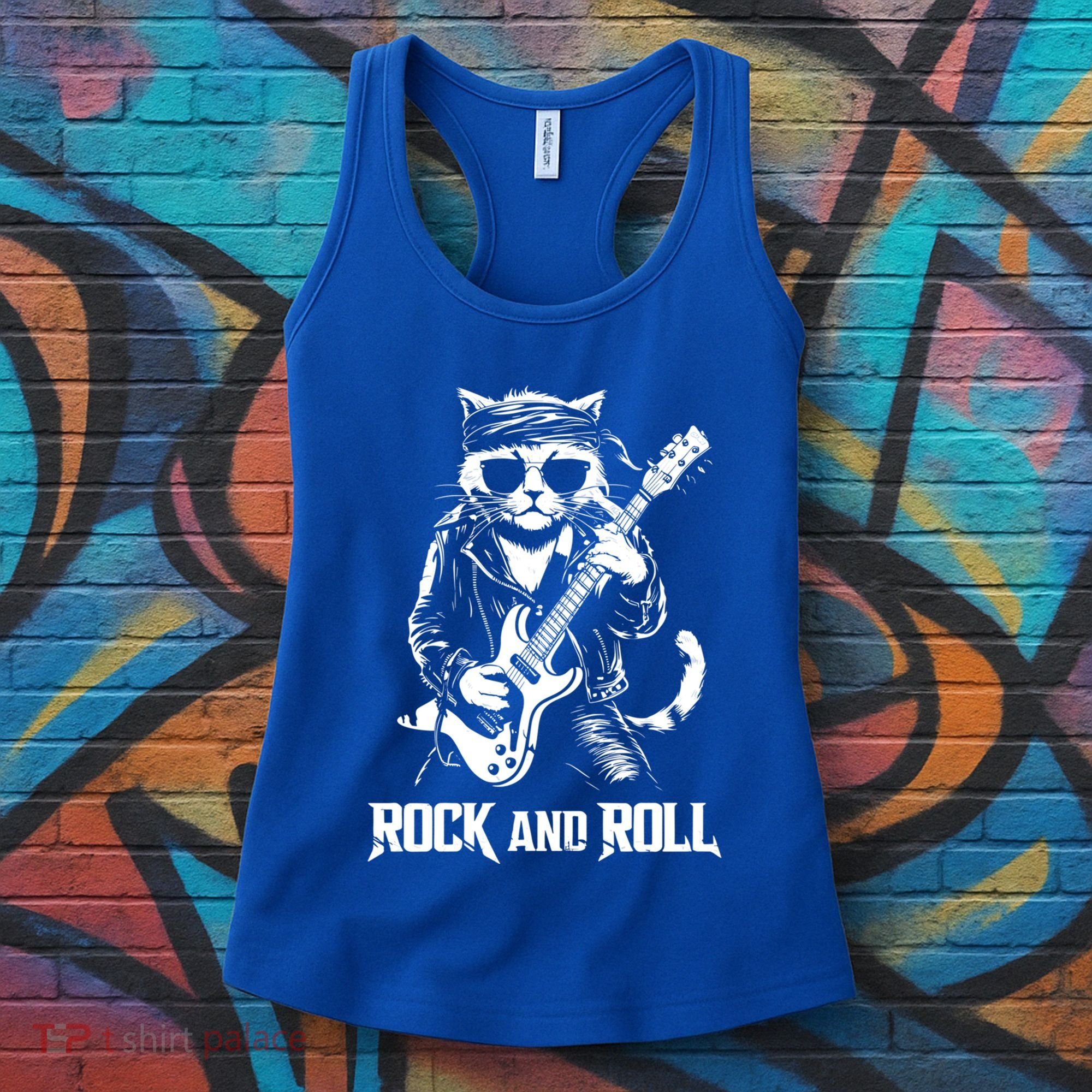 Rock And Roll Funny Cat Playing Bass Guitar Bassist Gift Women's Tank Top