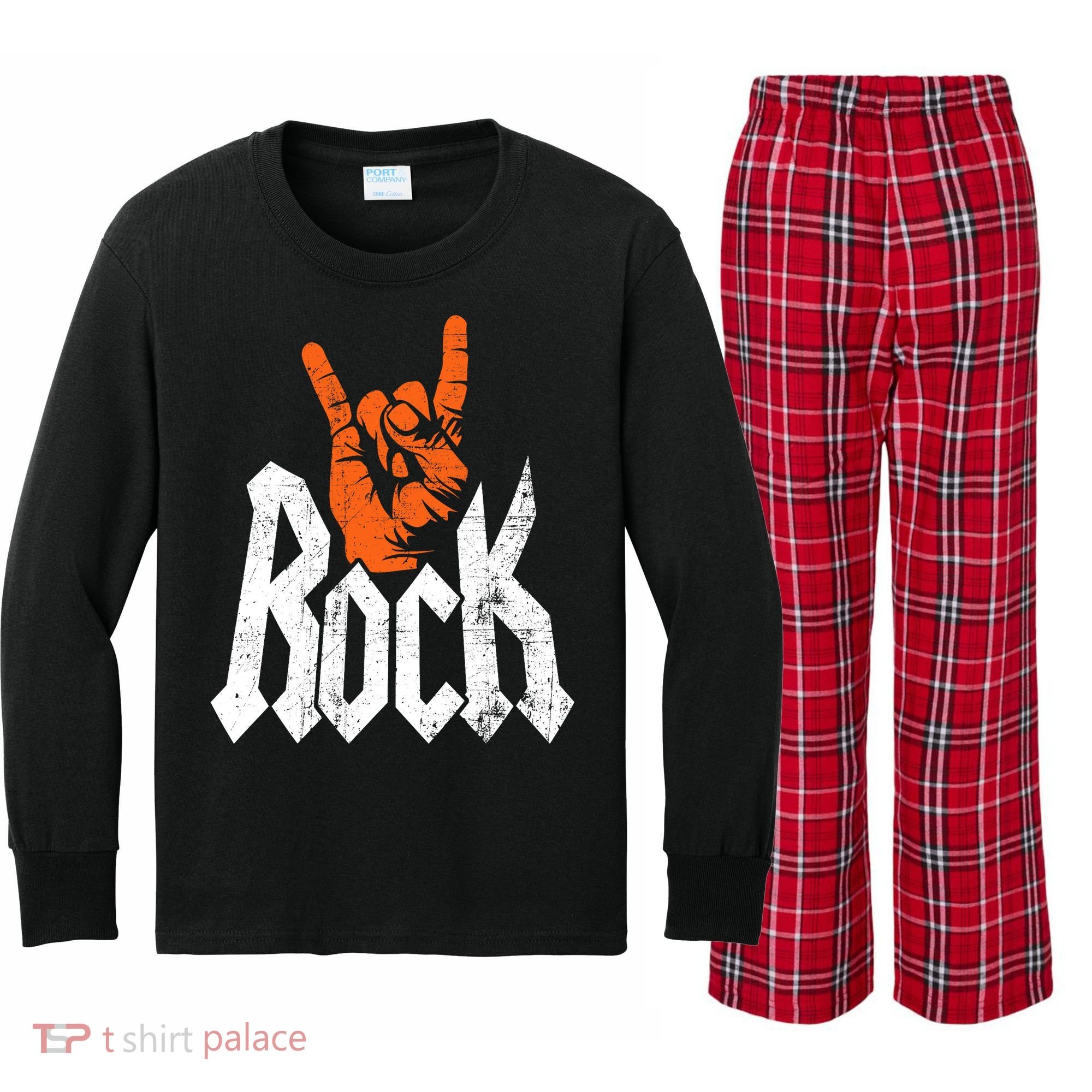 Rock And Roll Rock Music Rock Music Lover Kids Long Sleeve Plaid Pajama Set