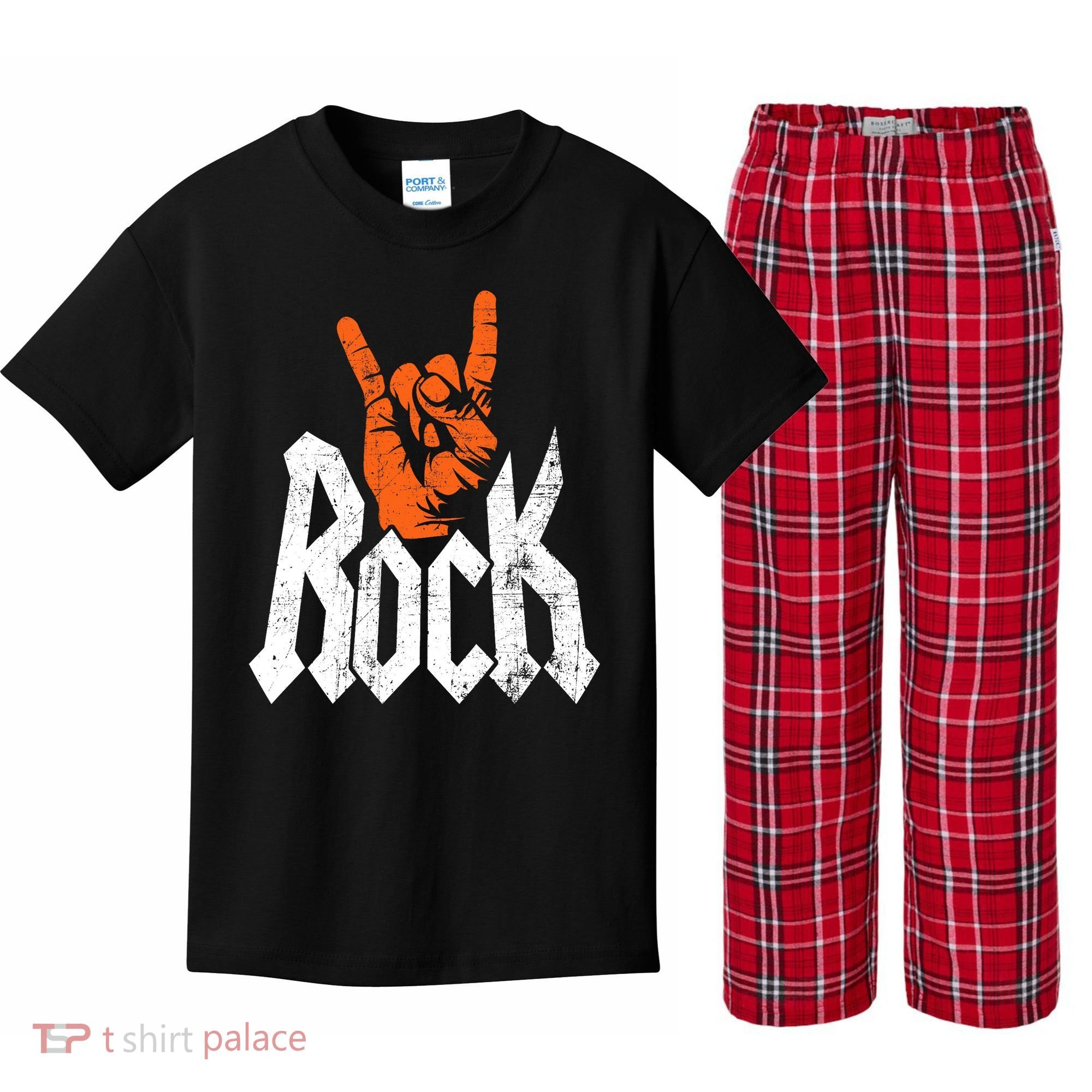 Rock And Roll Rock Music Rock Music Lover Kids Plaid Pajama Set