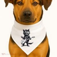 Rock And Roll Cat Guitar USA-Made Doggie Bandana thumb 1