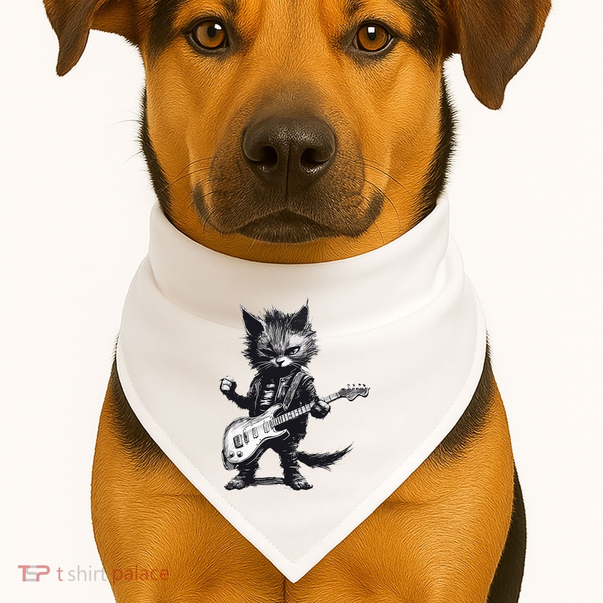 Rock And Roll Cat Guitar USA-Made Doggie Bandana
