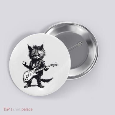 Rock And Roll Cat Guitar Button
