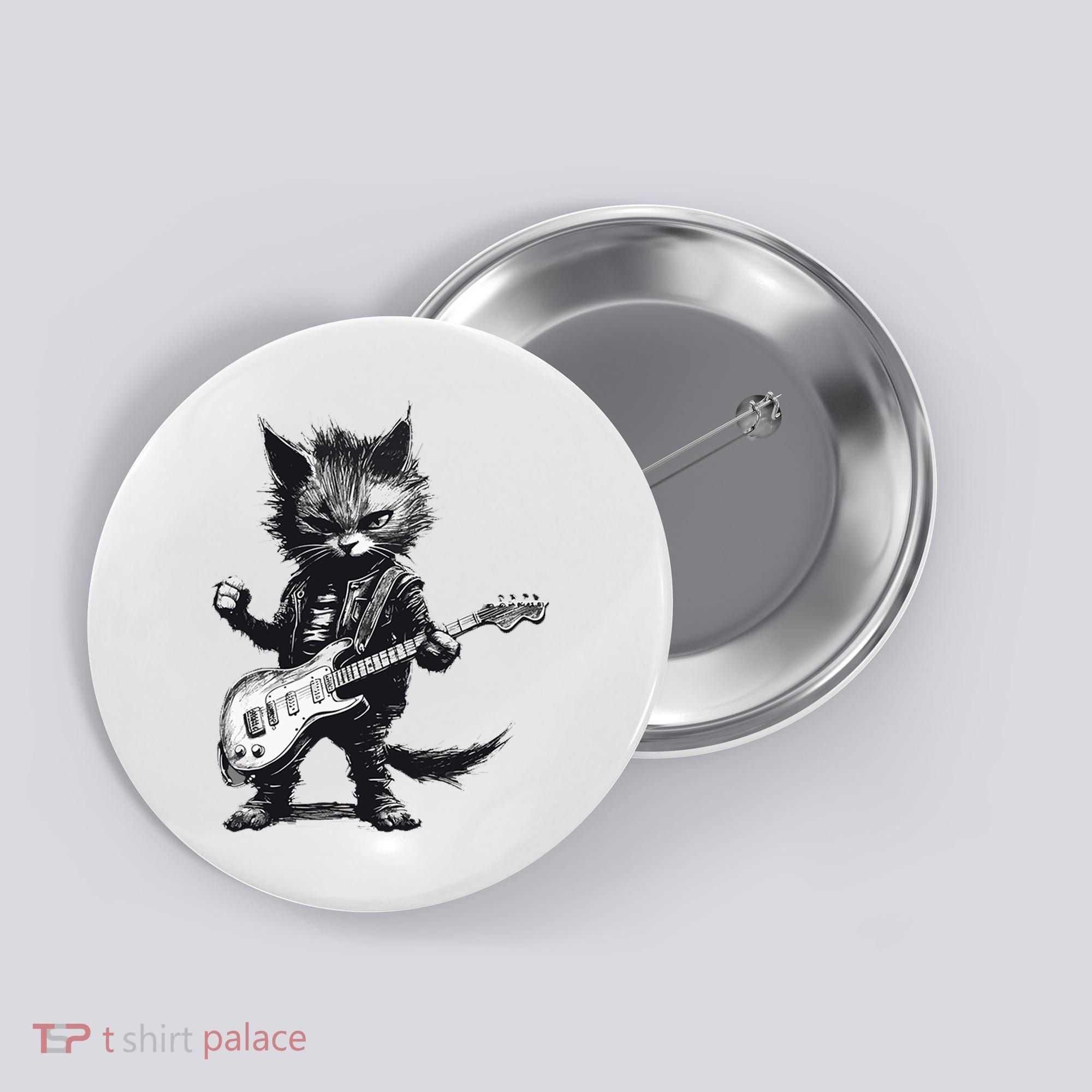 Rock And Roll Cat Guitar Button