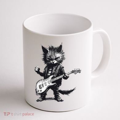 Rock And Roll Cat Guitar Coffee Mug back