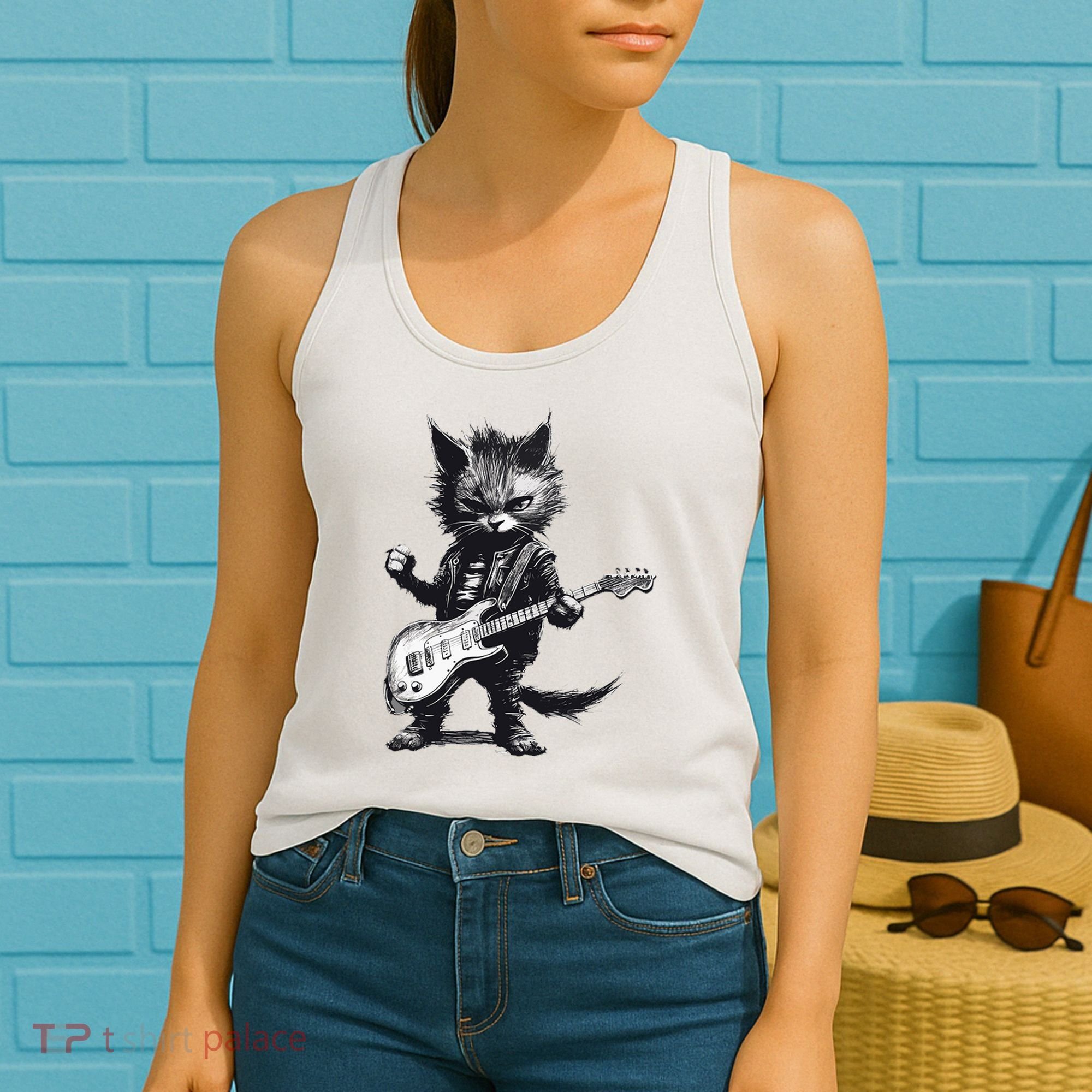 Rock And Roll Cat Guitar Women's Tank Top