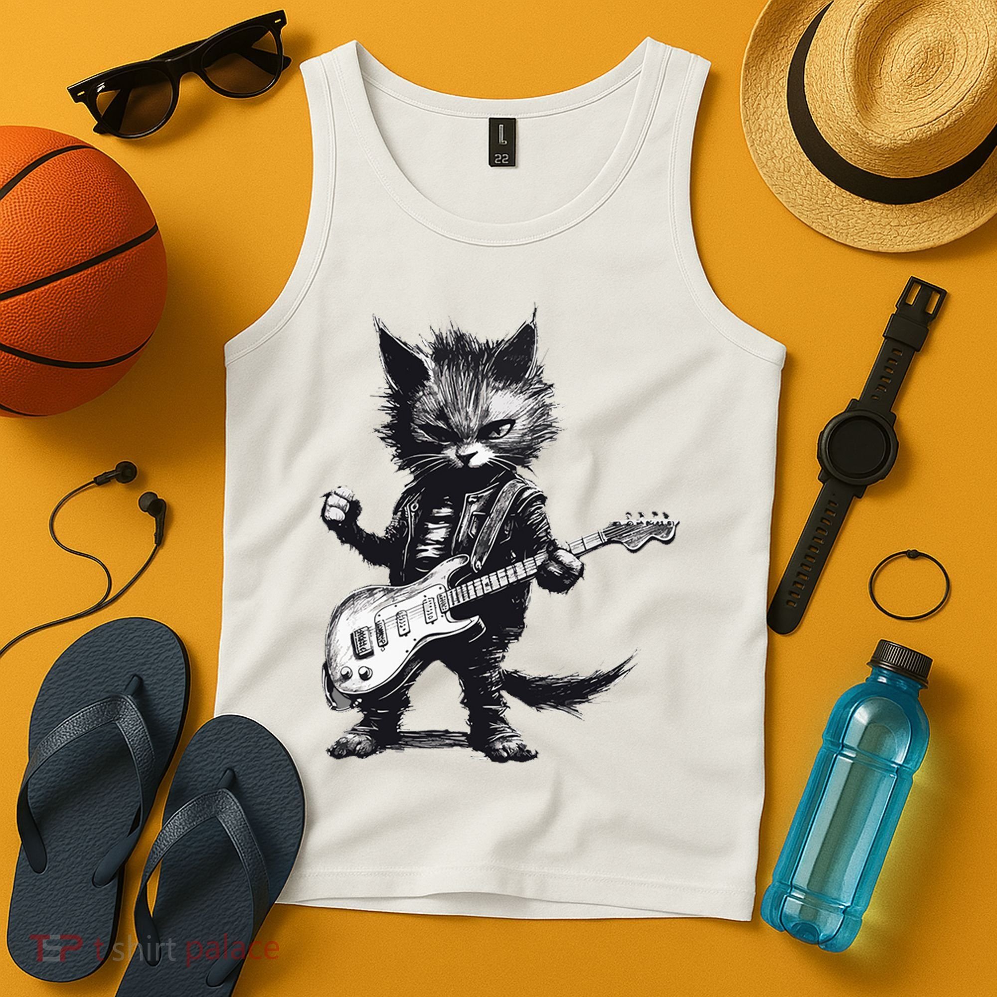 Rock And Roll Cat Guitar Tank Top