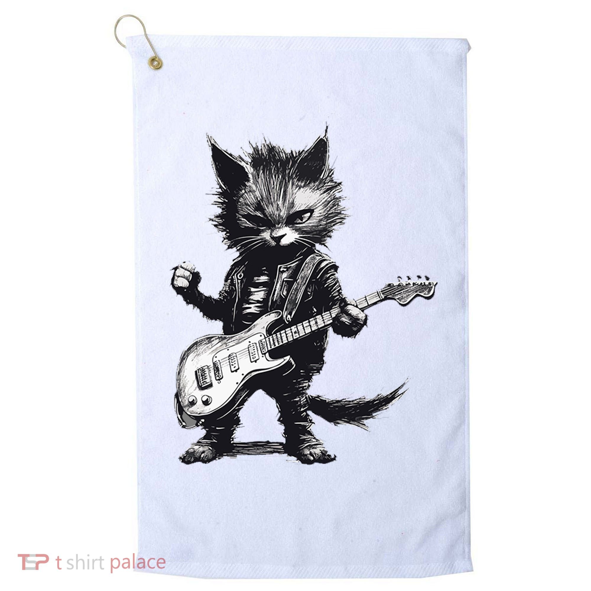 Rock And Roll Cat Guitar Golf Towel