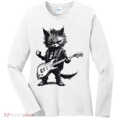 Rock And Roll Cat Guitar Women's Long Sleeve Shirt