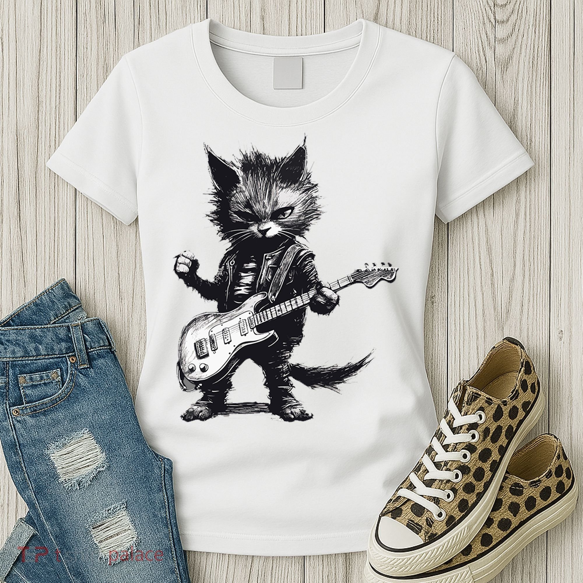 Rock And Roll Cat Guitar Women's T-Shirt