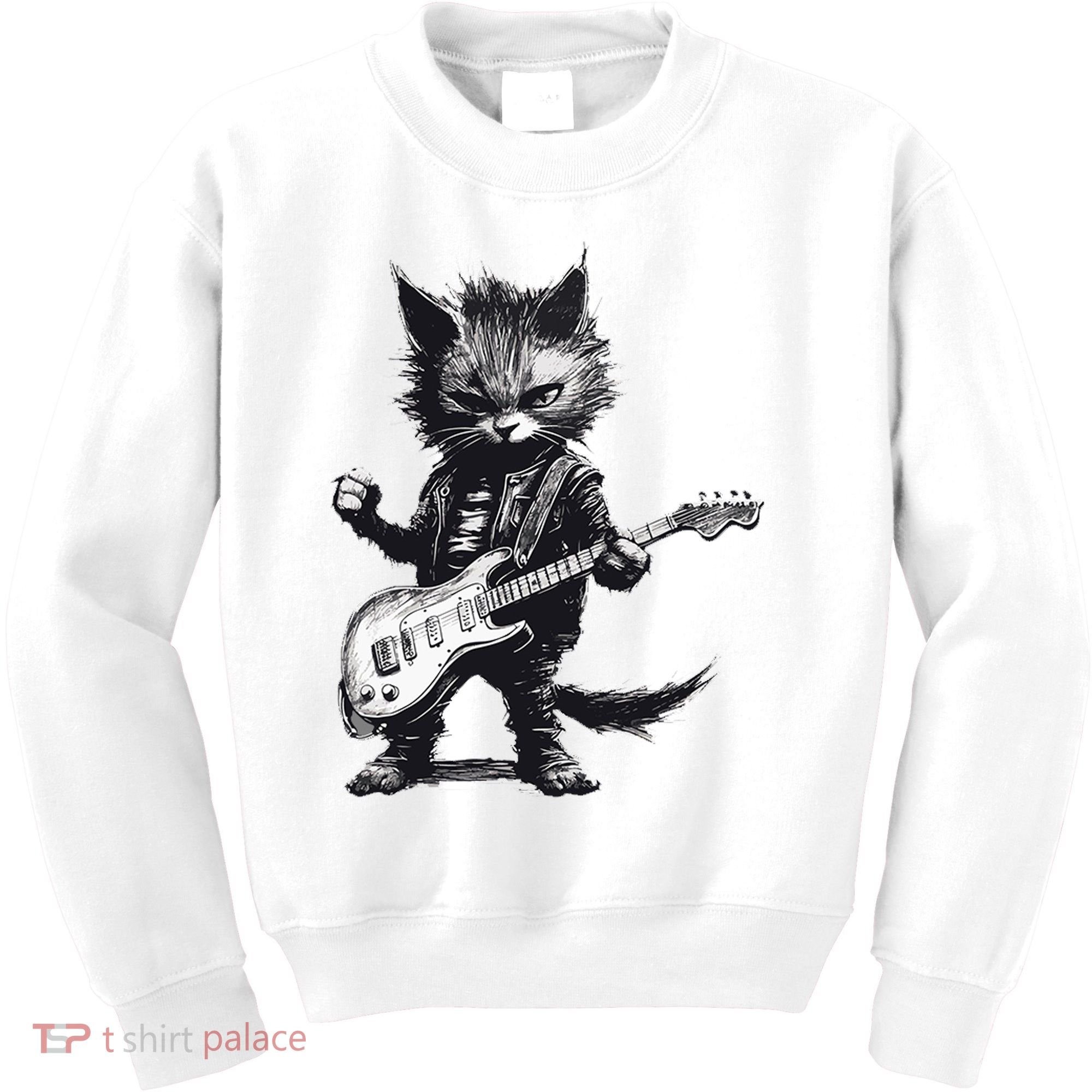 Rock And Roll Cat Guitar Kids Sweatshirt