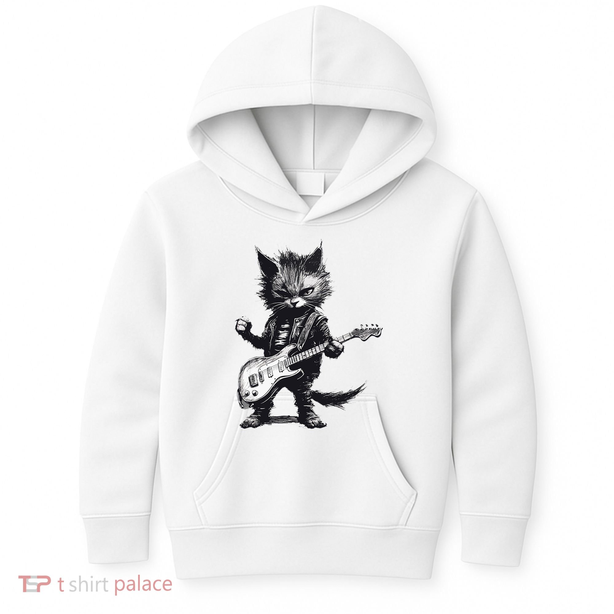Rock And Roll Cat Guitar Kids Hoodie
