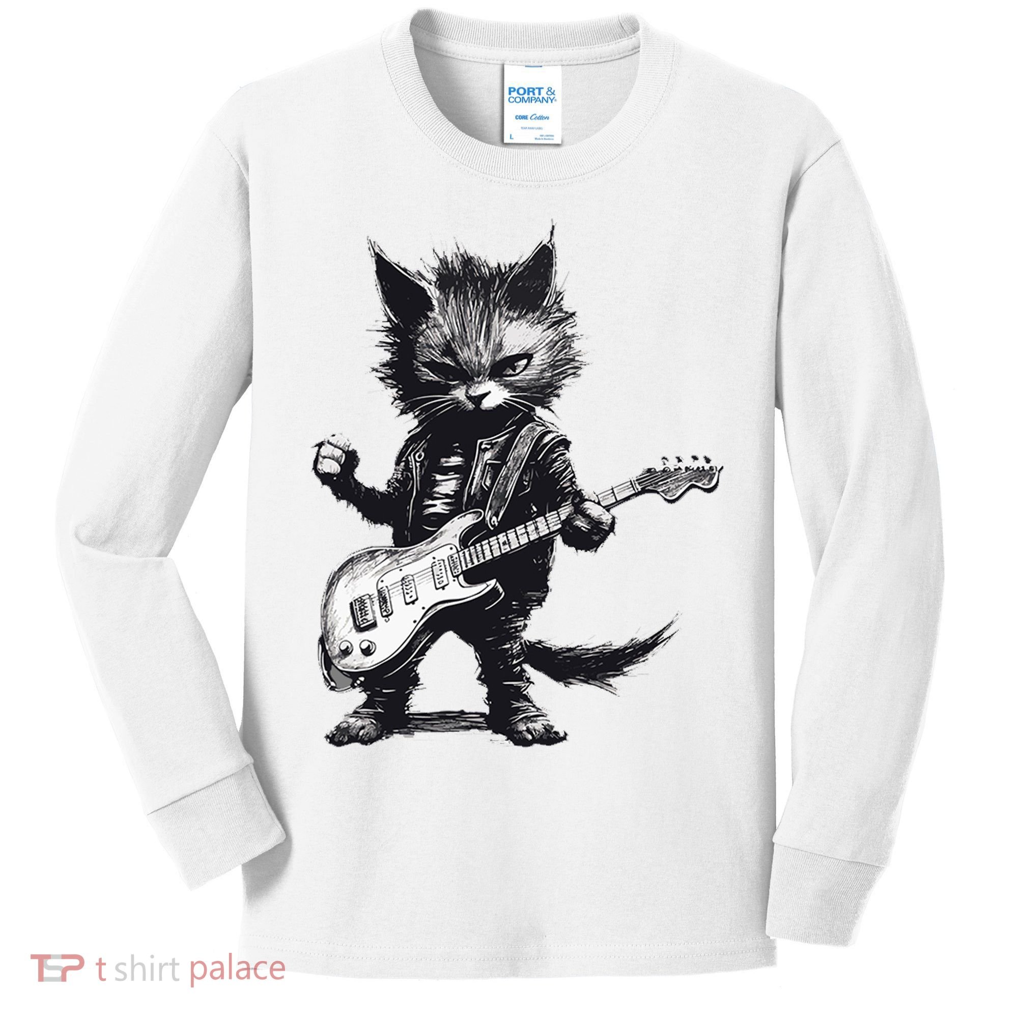 Rock And Roll Cat Guitar Kids Long Sleeve Shirt