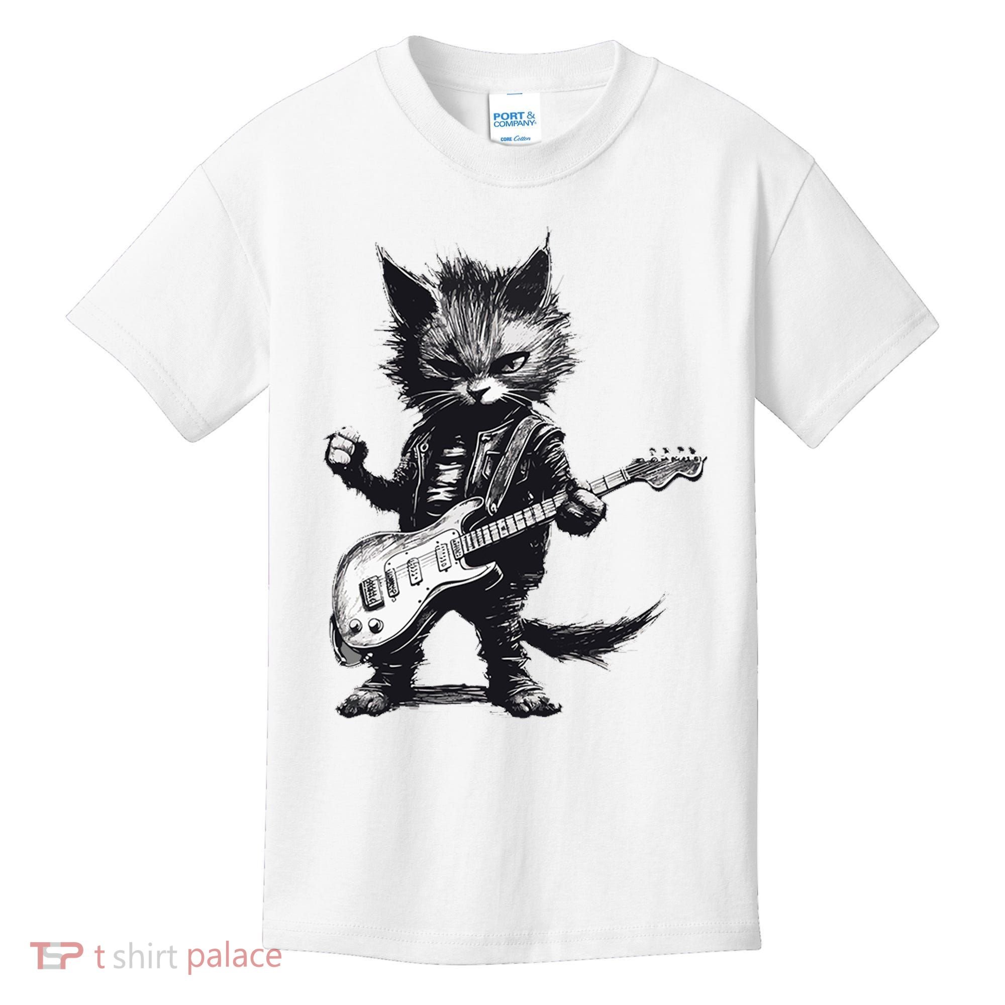Rock And Roll Cat Guitar Kids T-Shirt