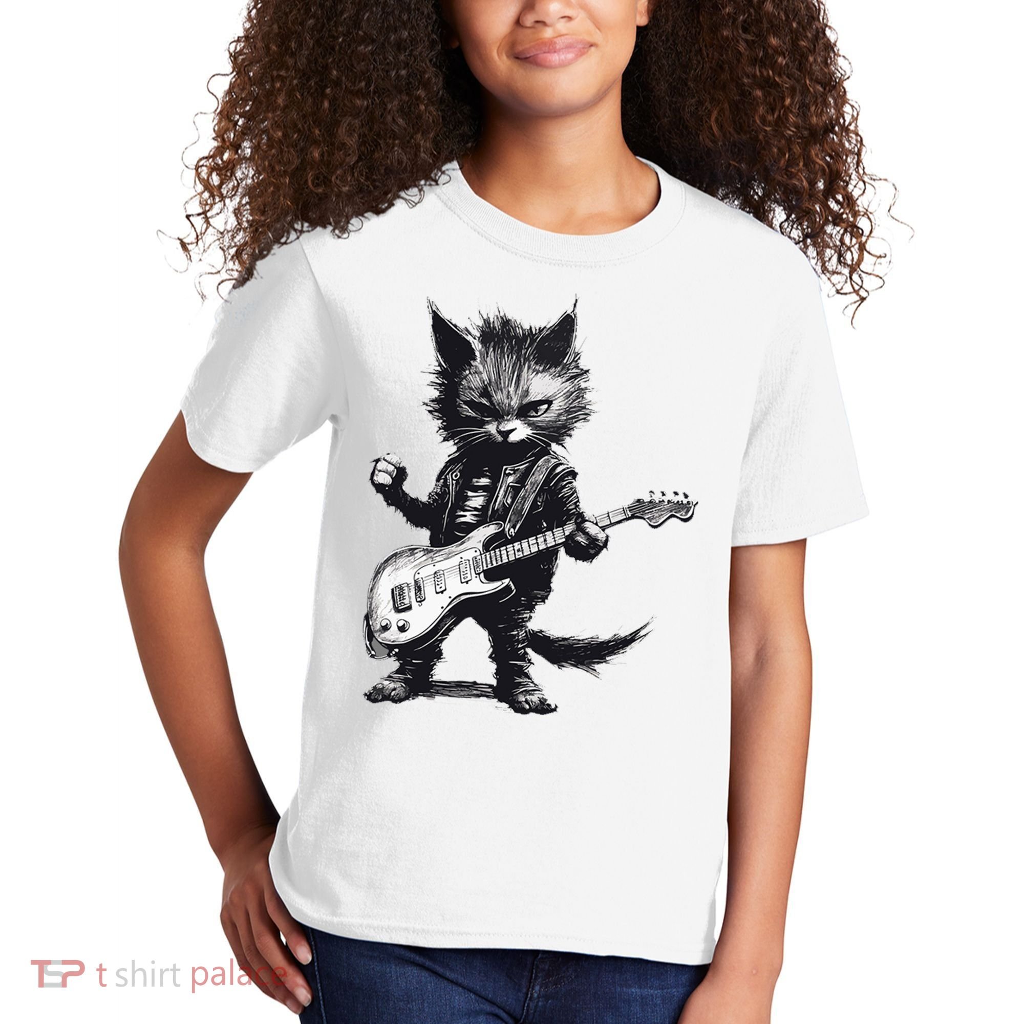 Rock And Roll Cat Guitar Kids T-Shirt