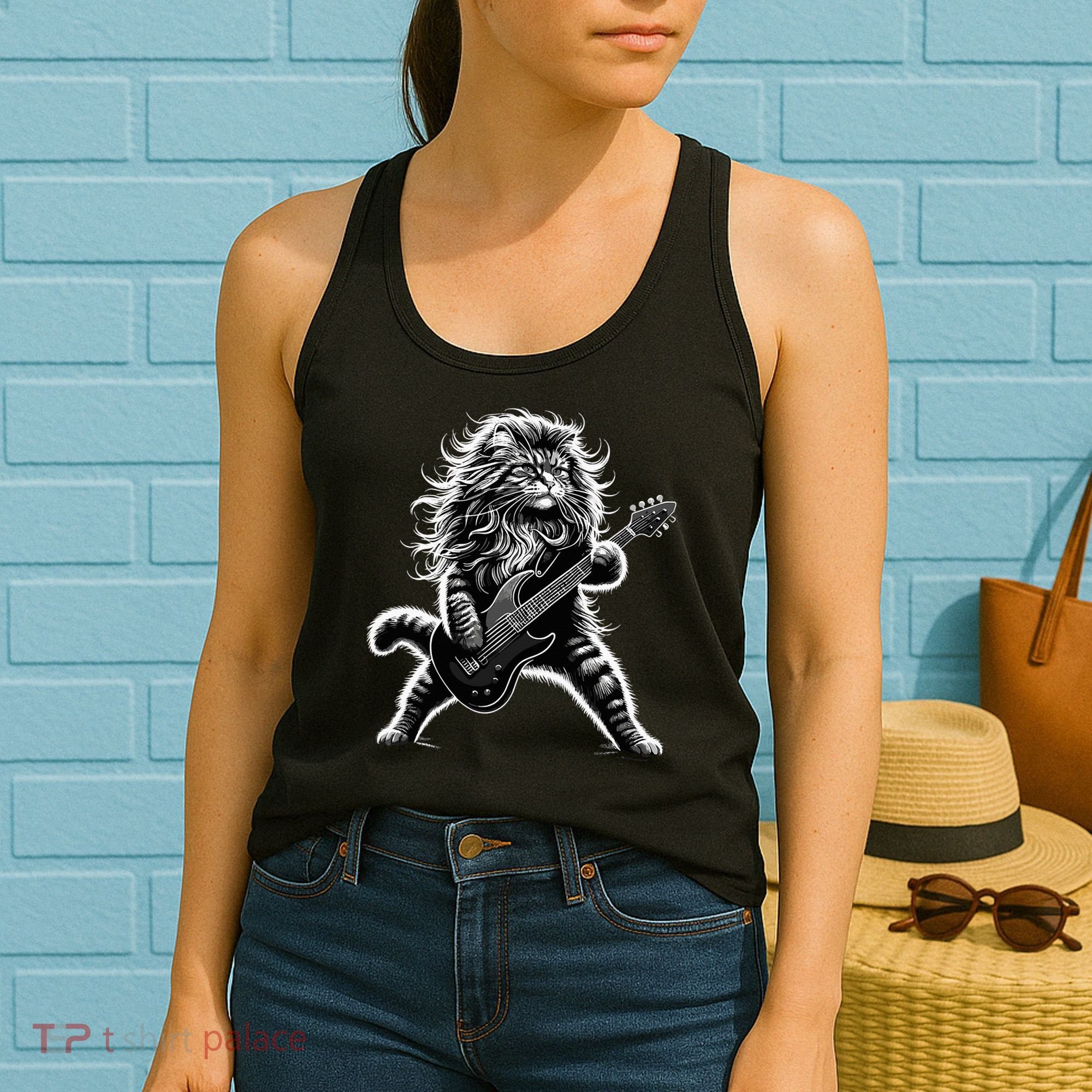 Rock And Roll Cat Playing Guitar Women's Tank Top