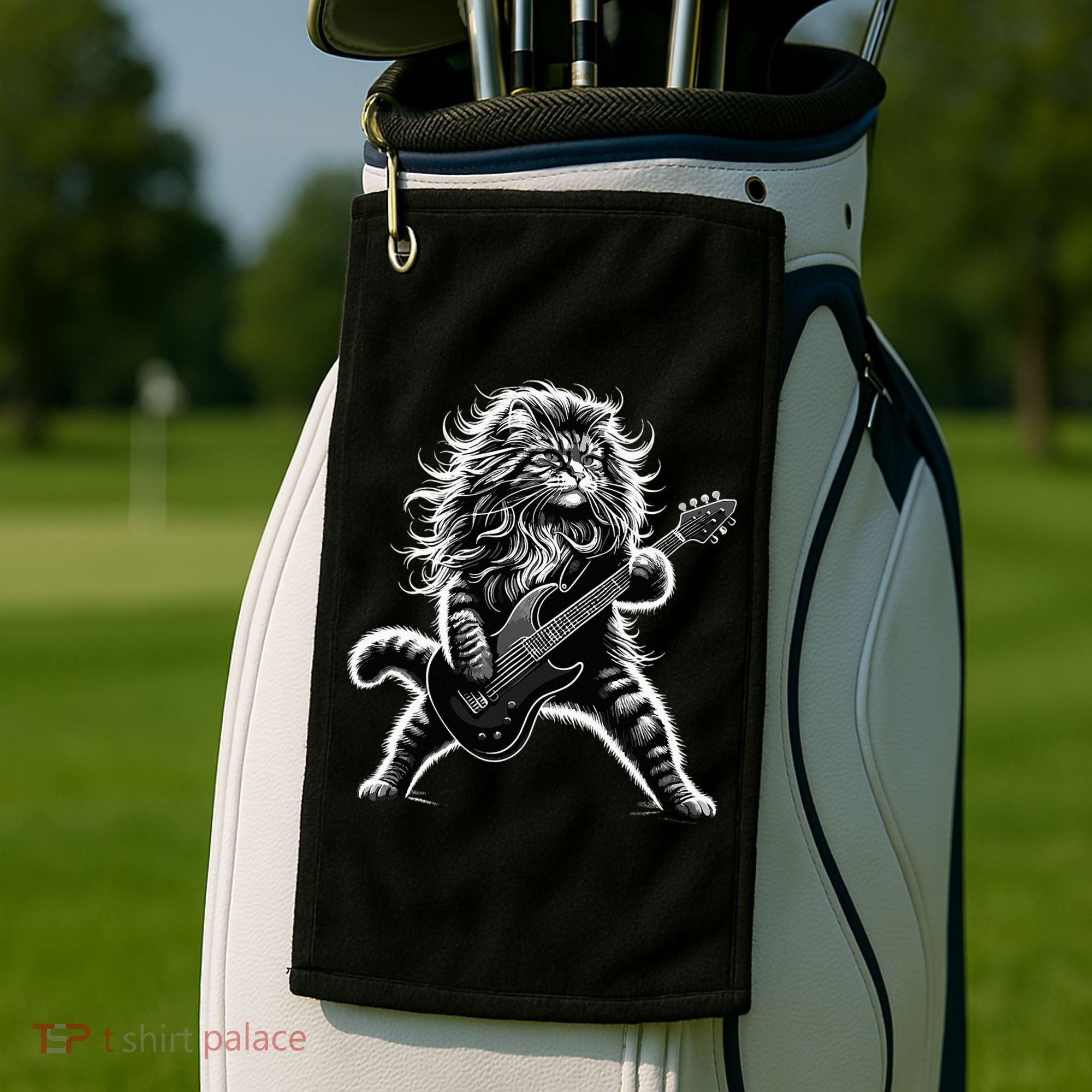 Rock And Roll Cat Playing Guitar Golf Towel