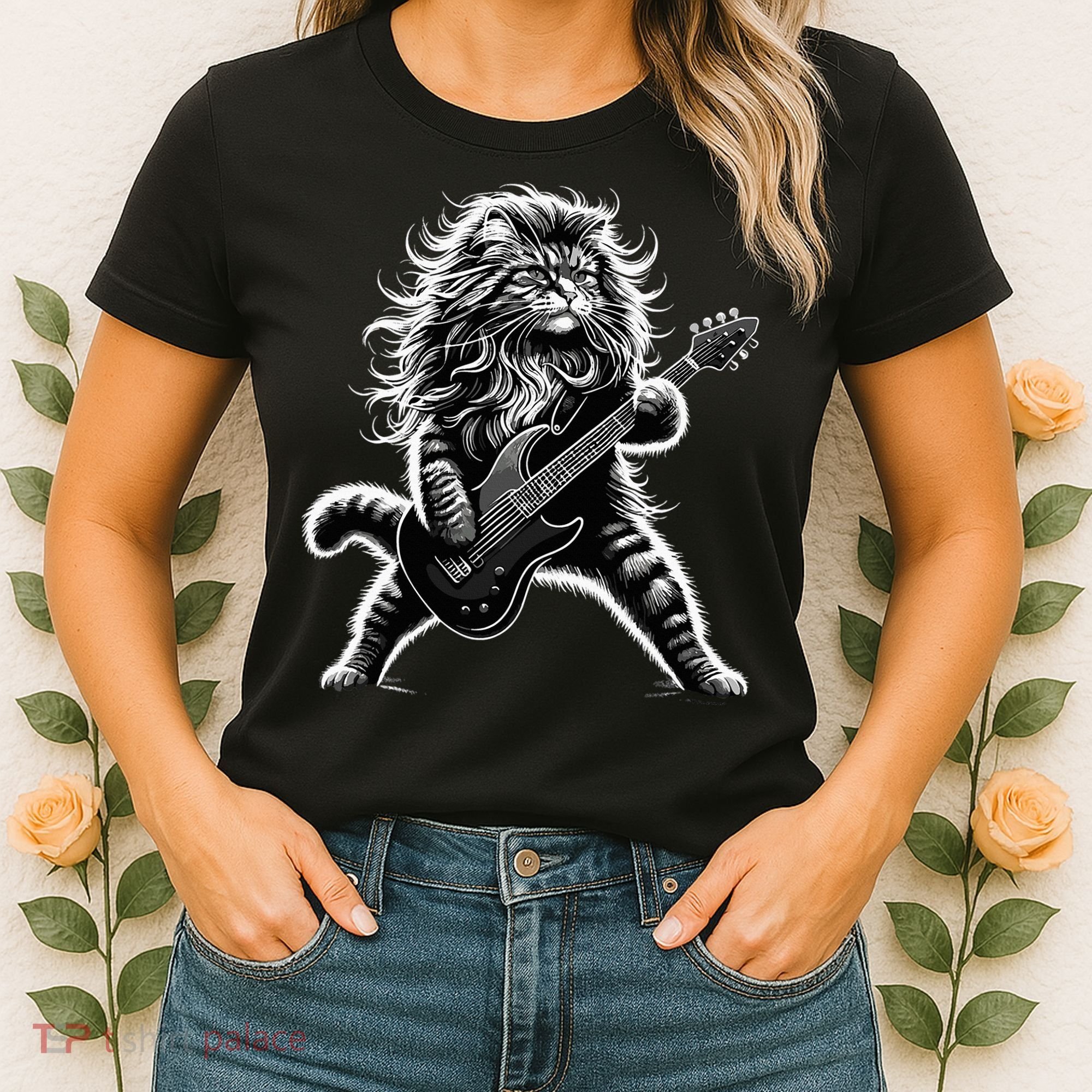 Rock And Roll Cat Playing Guitar Women's T-Shirt