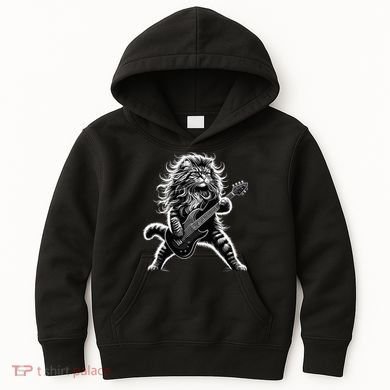 Rock And Roll Cat Playing Guitar Kids Hoodie