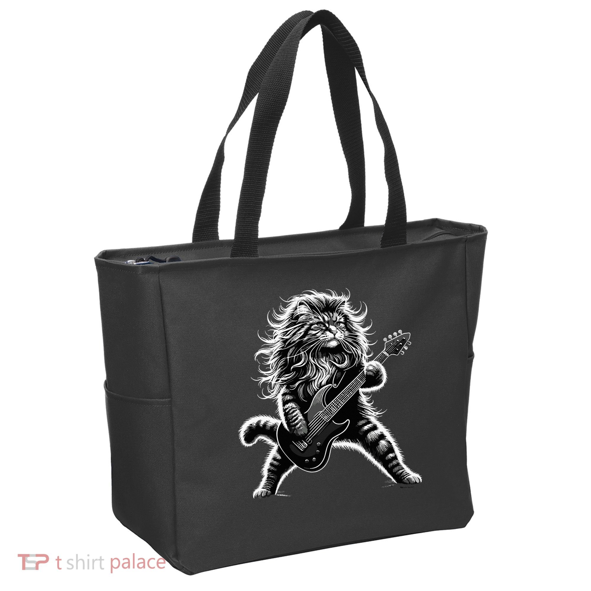 Rock And Roll Cat Playing Guitar Tote Bag