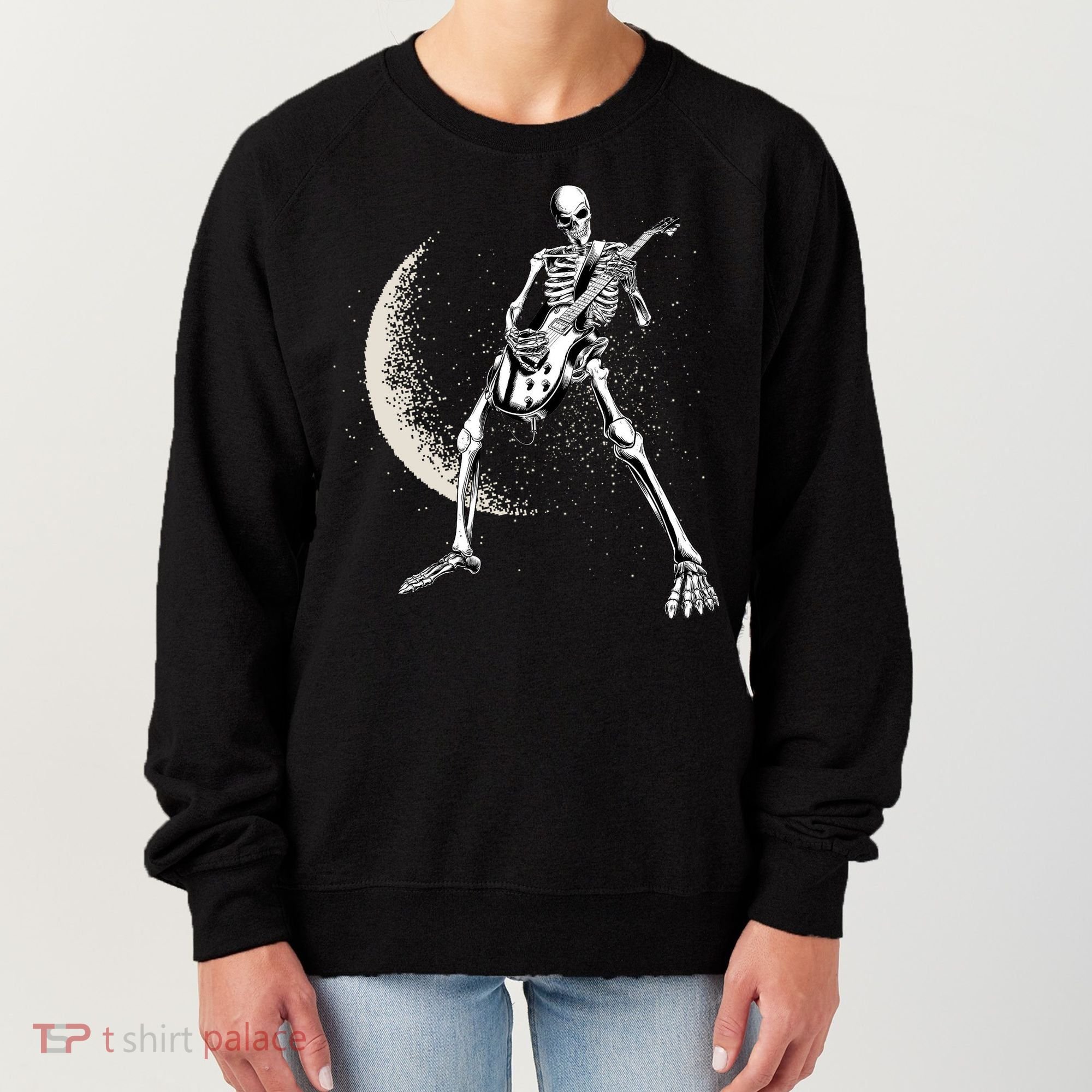 Rock And Roll Skeleton Moon Guitar Women's Sweatshirt