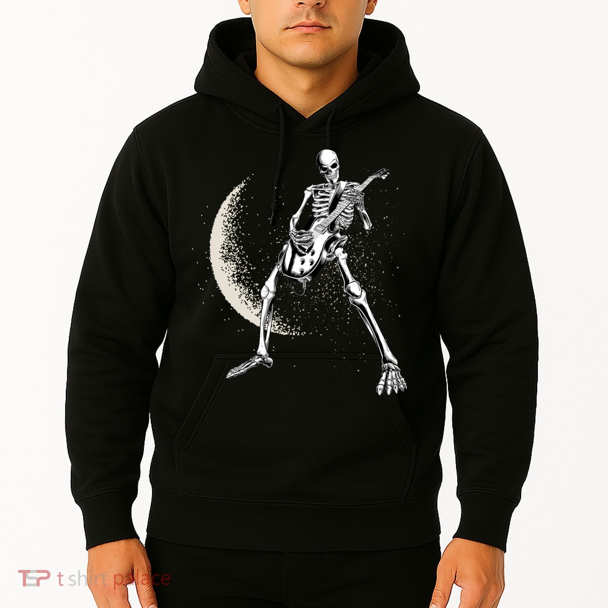 Rock And Roll Skeleton Moon Guitar Hoodie