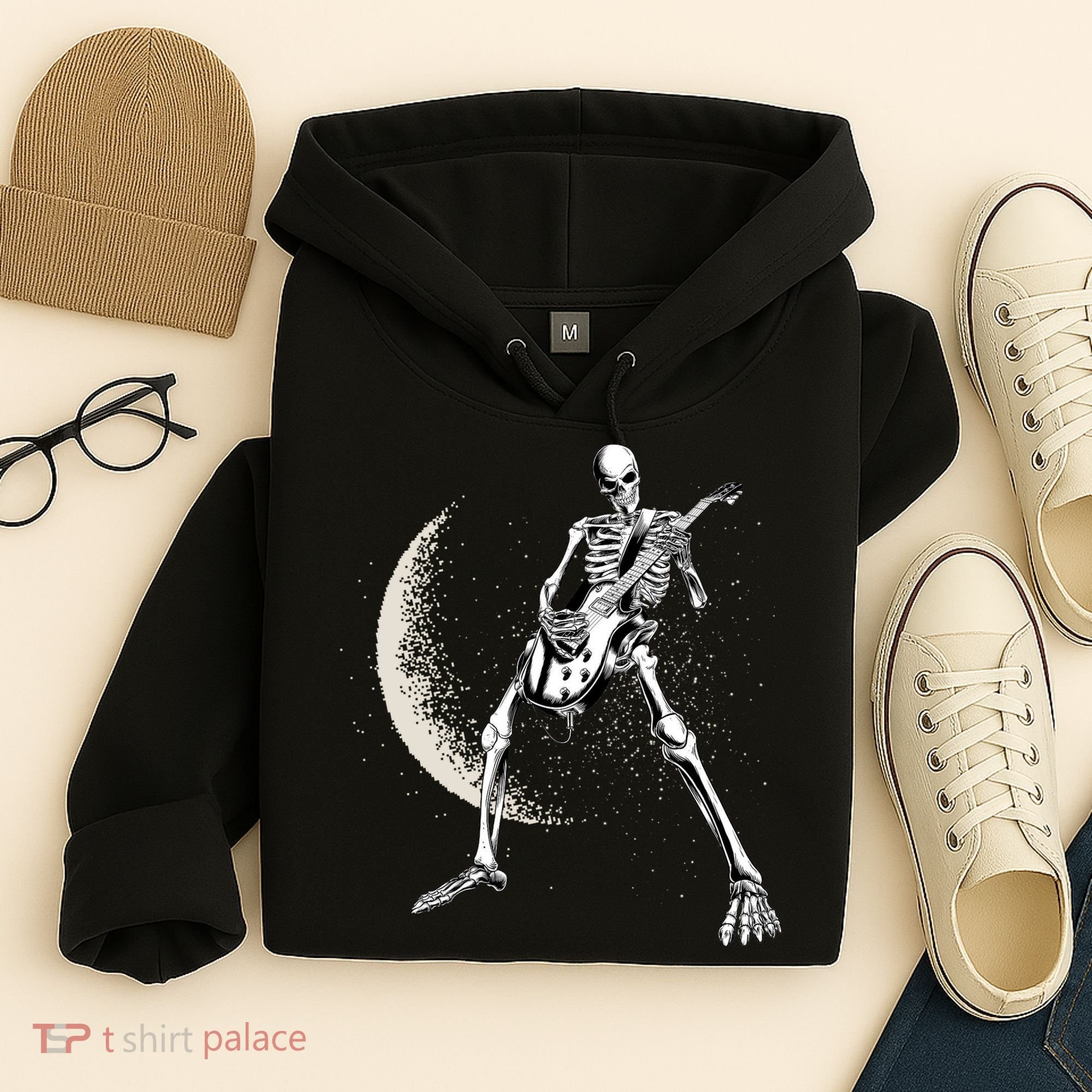 Rock And Roll Skeleton Moon Guitar Hoodie