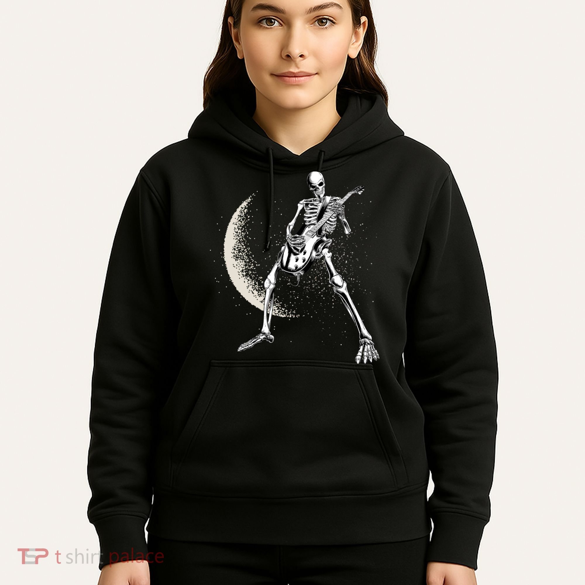 Rock And Roll Skeleton Moon Guitar Hoodie