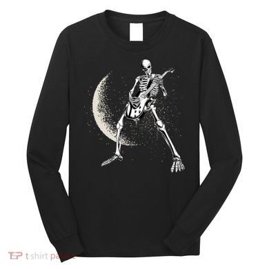 Rock And Roll Skeleton Moon Guitar Long Sleeve Shirt