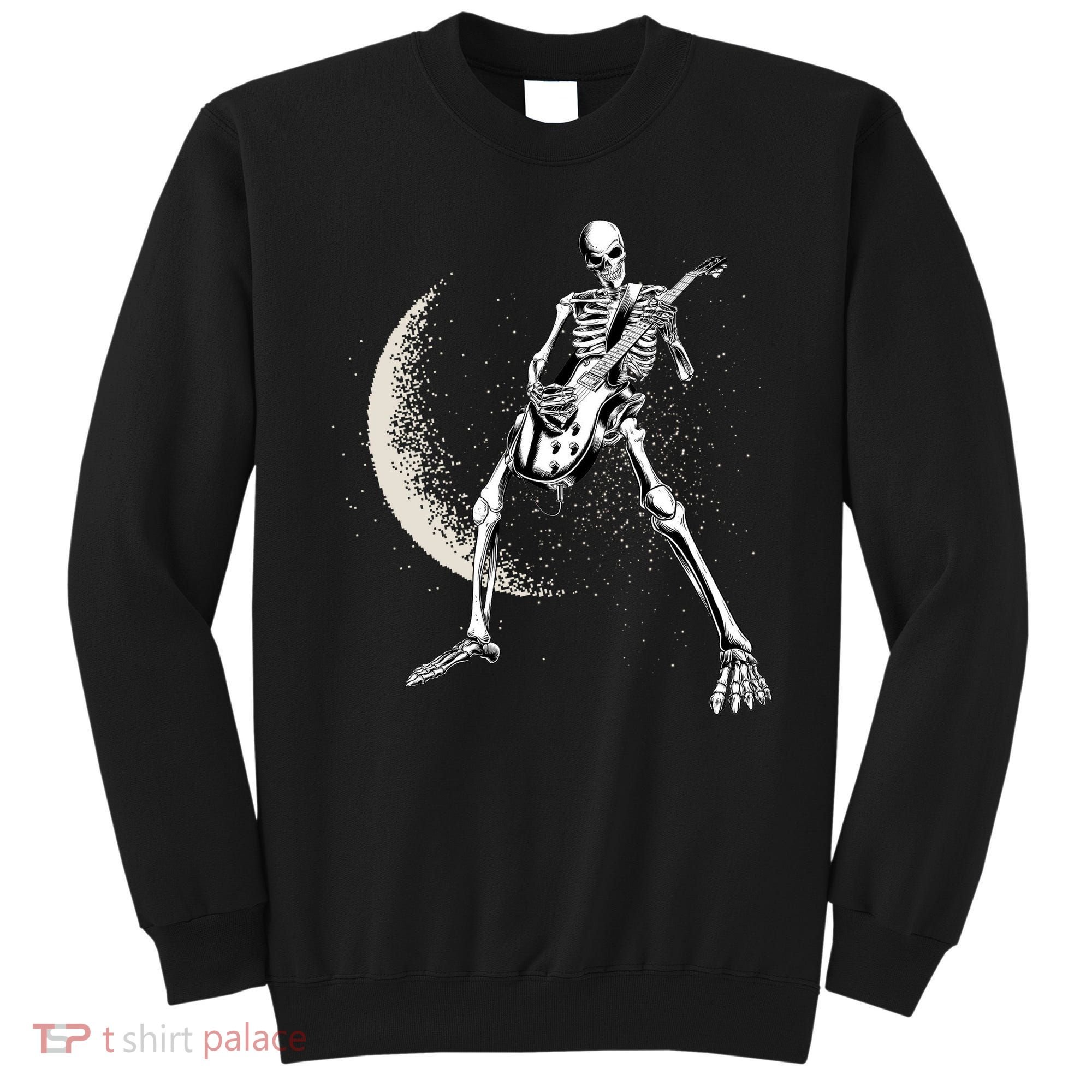 Rock And Roll Skeleton Moon Guitar Sweatshirt