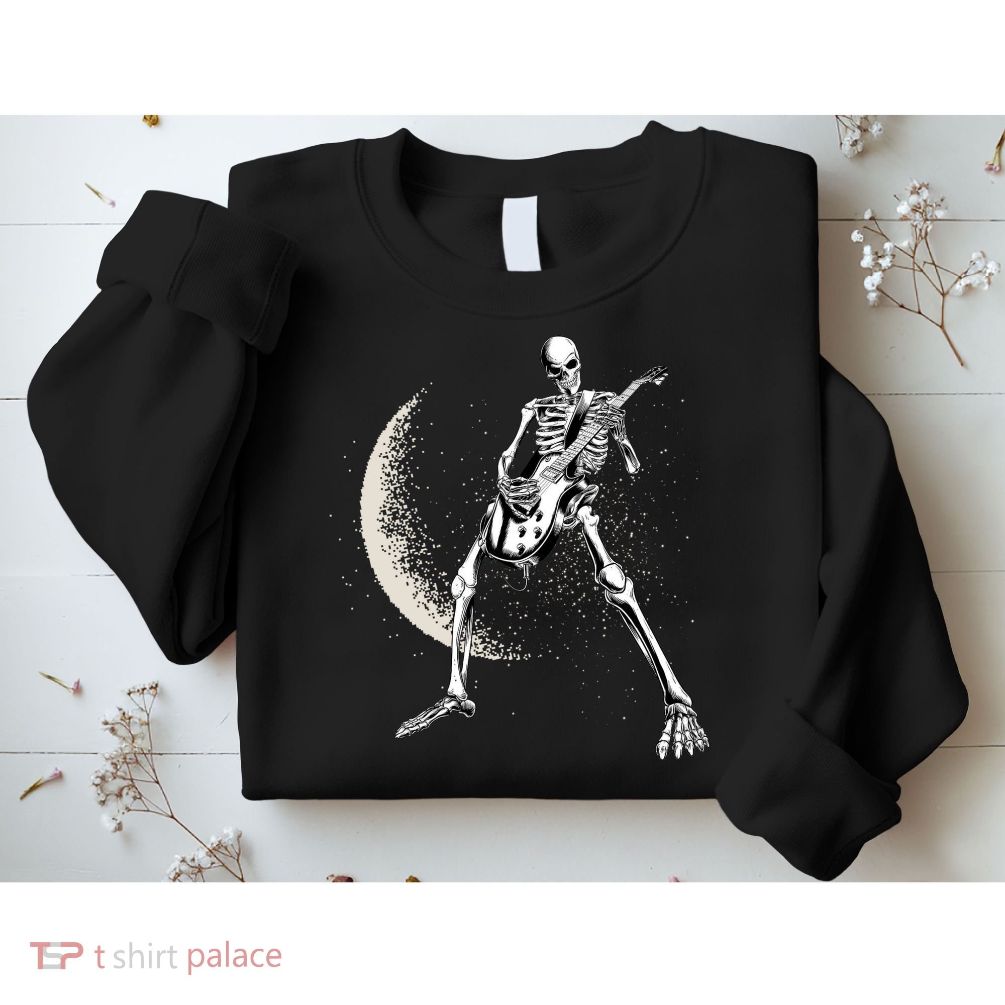 Rock And Roll Skeleton Moon Guitar Sweatshirt