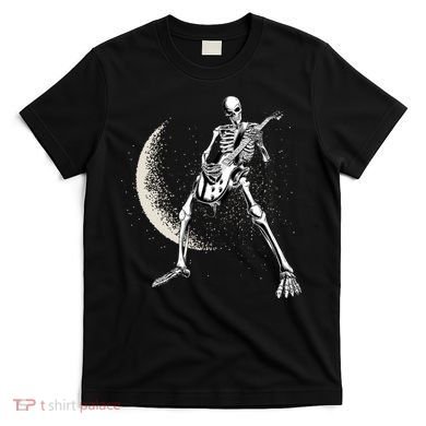 Rock And Roll Skeleton Moon Guitar T-Shirt