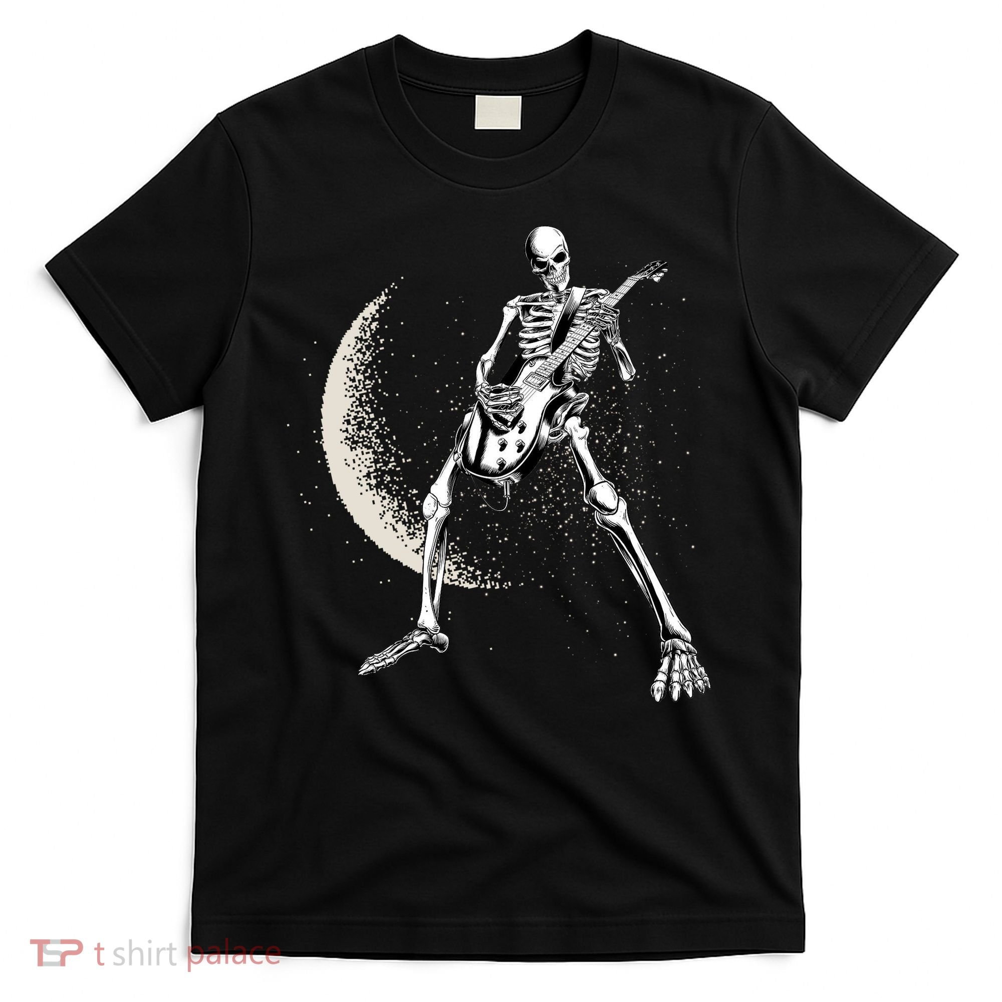 Rock And Roll Skeleton Moon Guitar T-Shirt