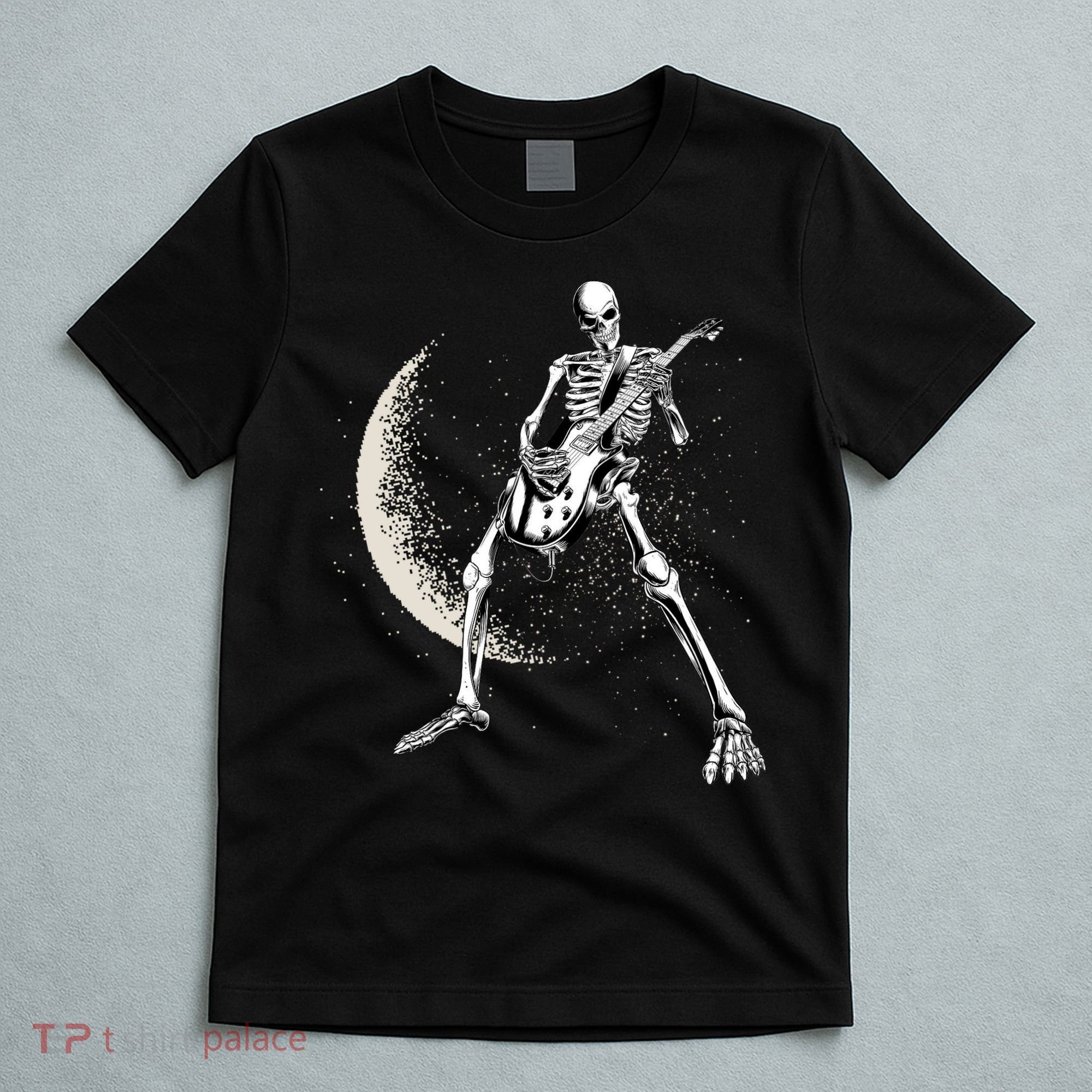 Rock And Roll Skeleton Moon Guitar T-Shirt